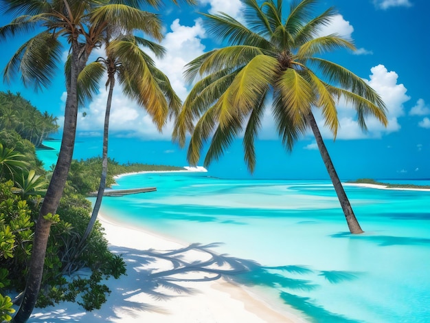 A breathtaking photograph capturing the sheer beauty of a tropical beach on a paradise island