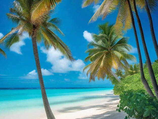 A breathtaking photograph capturing the sheer beauty of a tropical beach on a paradise island