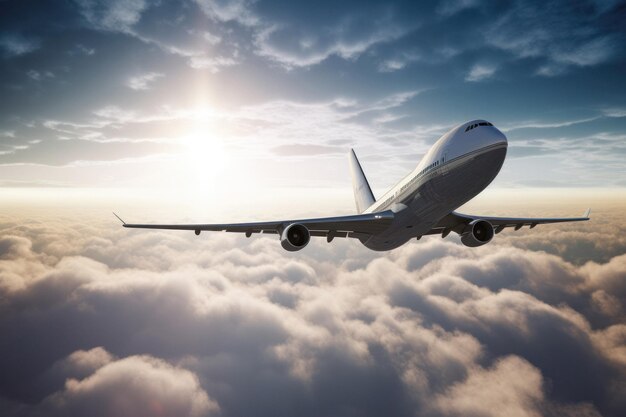 Breathtaking PhotoRealistic Image of Big Airliner Jet Flying Above the Clouds