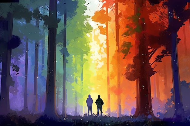 A breathtaking rainbow stretching across the forest