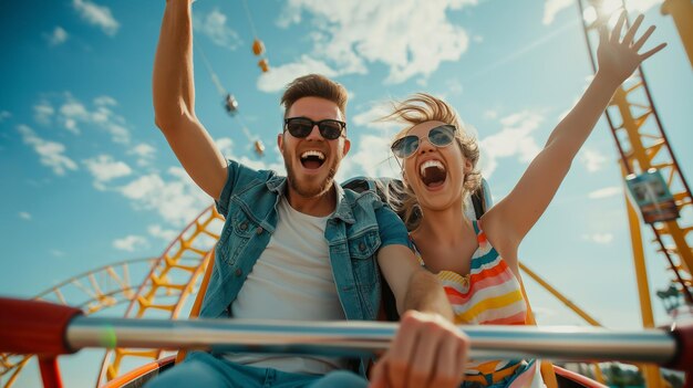 Photo a breathtaking roller coaster ride for two fun first date activities for men and women in summer