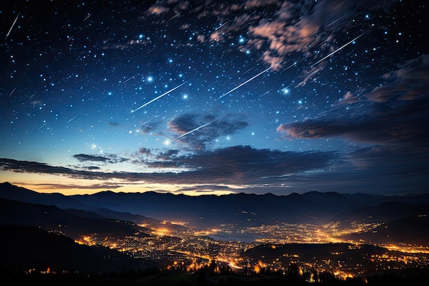 Breathtaking scene of a meteor shower illuminating the night sky