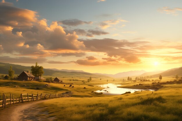 Breathtaking shot of peaceful countryside farm