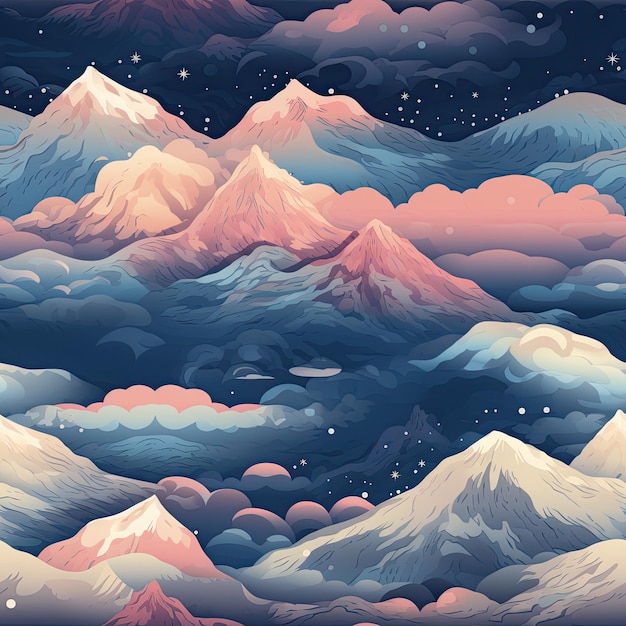 Breathtaking snowy mountain peaks at dusk