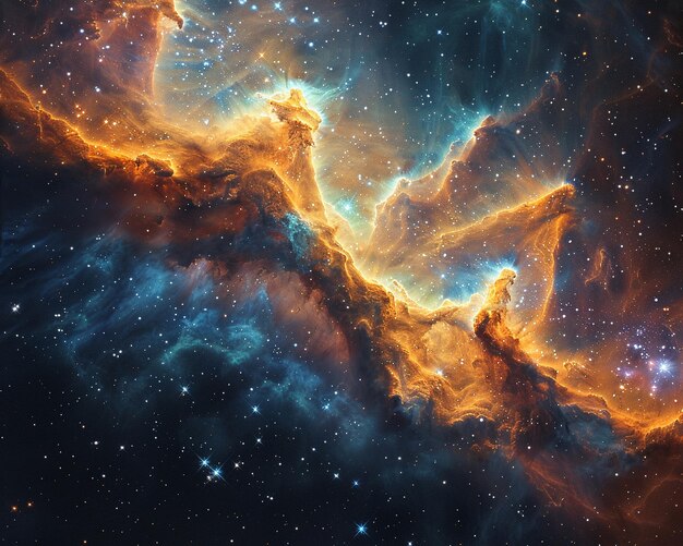 Фото Захватывающая дыхание космическая туманность, окрашенная в вращающуюся космическую пыль и звезды