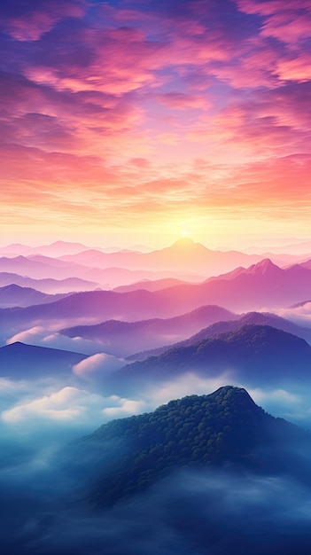 Breathtaking sunrise over a misty mountain landscape wallpaper for the phone