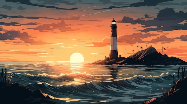 A breathtaking sunrise over the ocean and island digital art illustration