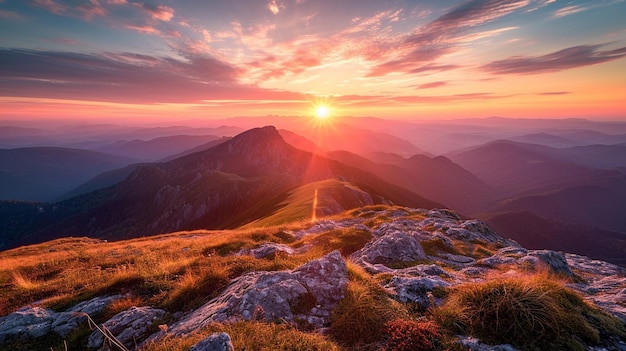 Foto un tramonto mozzafiato che proietta toni caldi all'orizzonte