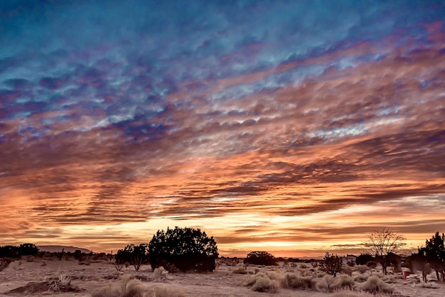 Breathtaking sunset over a field in Santa Fe, New Mexico