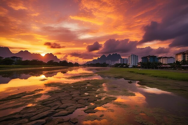 Photo breathtaking sunset in kuching malaysian borneo