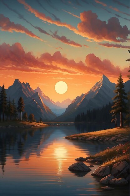 Photo breathtaking sunset painting with hyperrealistic details