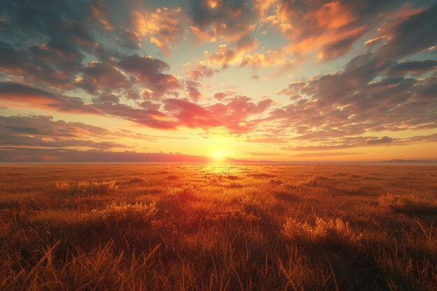 Breathtaking sunset over a vast open field