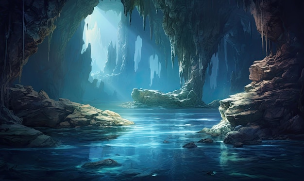 The breathtaking view from the cave revealed crystal clear water stretching out endlessly designe