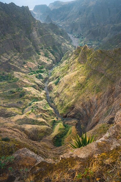 Breathtaking view from Delgadinho mountain ridge Santo Antao Cape Verde