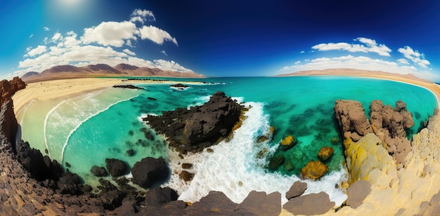 The breathtaking view of lanzarote's tropical sea and beach