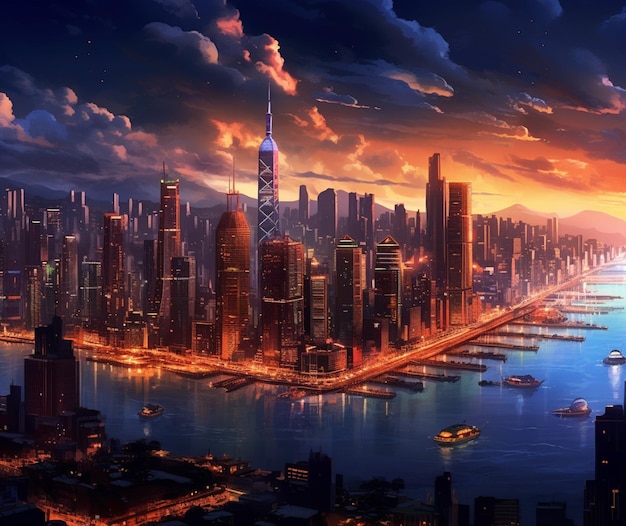 A breathtaking view of a litup city skyline