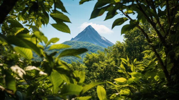 A breathtaking view of a mountain peak through an arch