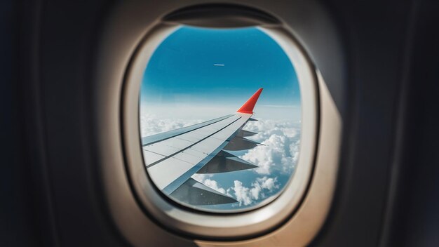 Фото Удивительный вид на голубое небо из окна самолета