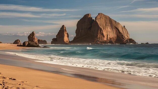 Breathtaking view of porto santo beach with a huge rock formation