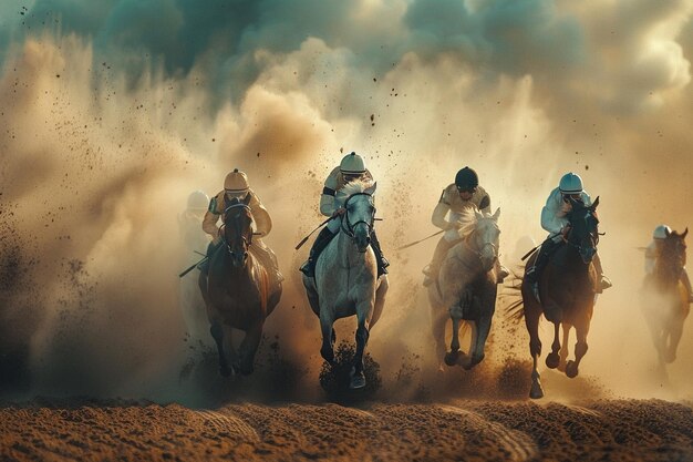 ユニジェネティブアイで走る競馬馬の壮大な景色