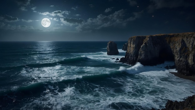 a breathtaking view of a rocky shoreline at night with 3 e217299a285b4c11bfccd6305c3333dbjpg