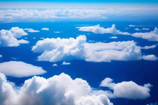 A breathtaking view of white fluffy clouds floating against a vibrant blue sky