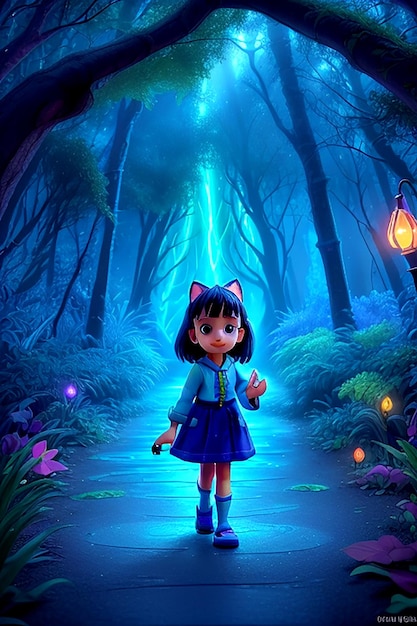 breathtaking visual masterpiece of a magical moment in a neonlit forest at night picture a