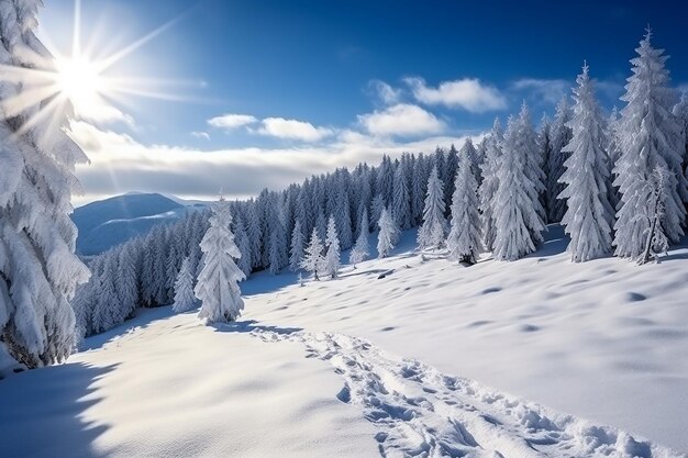 Foto panoramica invernale mozzafiato paesaggio innevato