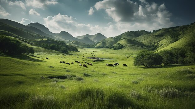 Breathtakingly beautiful scene of a vast grassland