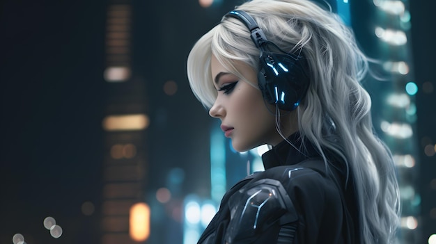 brede kijk vrouw cyberpunk esthetische ai genereren