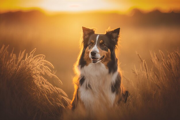 Breed dog in the sunny field