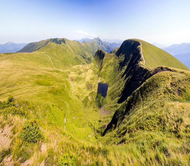 Breed panorama van groene bergheuvels. Karpatische bergen in de zomer.