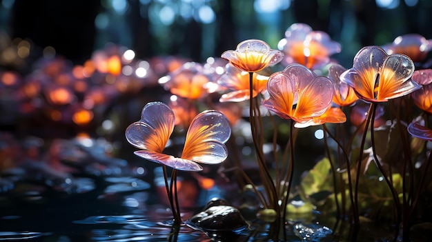 breedbladige planten creëren een dramatische gloed in de fysieke installatie van Nature's Neon Light