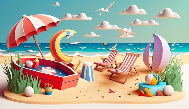 Breezy Beachfront A Playful Illustration of a beach Generative AI