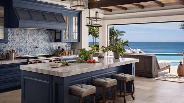 Foto cucina costiera ventilata con una splendida vista sul mare eleganza sulla spiaggia