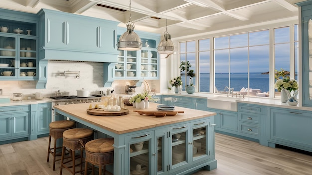 Breezy Coastal Kitchen with Stunning Sea Views Beachfront Elegance