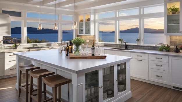 Breezy Coastal Kitchen with Stunning Sea Views Beachfront Elegance