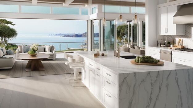 Foto cucina costiera ventilata con una splendida vista sul mare eleganza sulla spiaggia