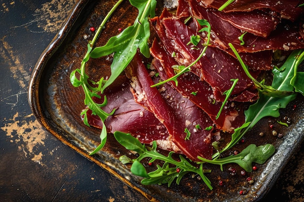 Bresaola сушеные итальянские говядины соленые телячьи кусочки Bresaola дичь или свинина с зеленчуком