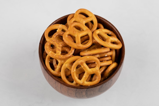 Bretzels crackers with salt isolated on a white surface 