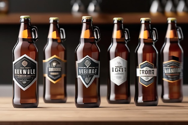 Brewery Branding Mockup Met het logo op bieretiketten, kraanhandgrepen en brouwerijborden