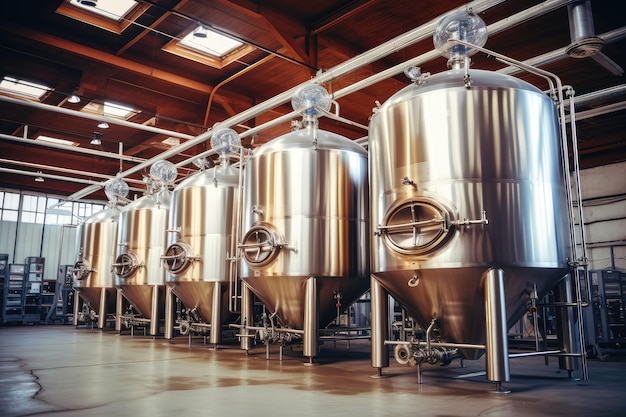 Brewery Equipment Brew Beer Manufacturing Round Cooper Storage Tanks for Beer Fermentation and Maturation Generative AI Illustration