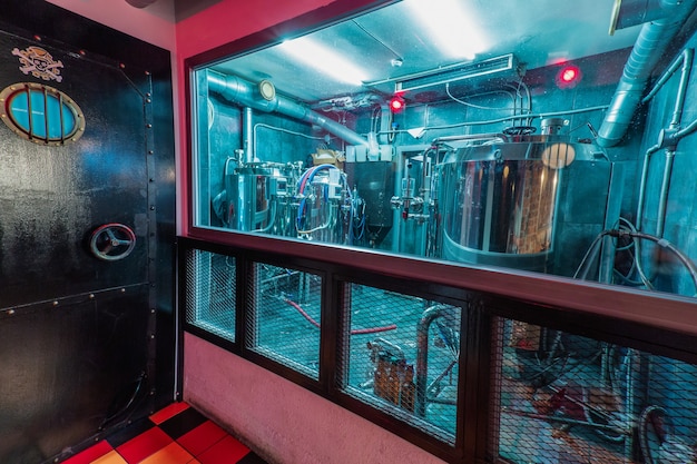 Brewery interior in neon lights