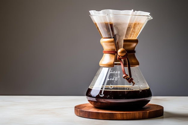 brewing coffee with the chemex method on white background