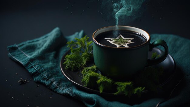 양조 상상 커피 스타와 녹색 이끼