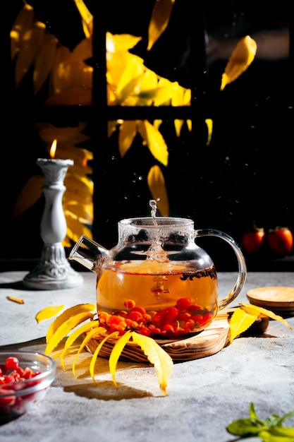 Brewing tea in the evening, tea ceremony, vitamins