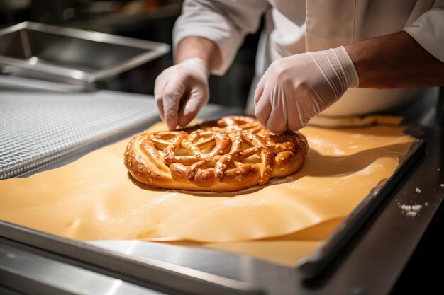 Brezel being wrapped and ready to eat