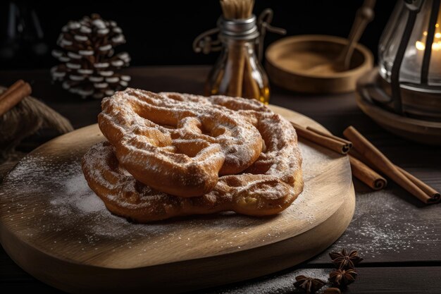 Brezel with cinnamon and sugar on board