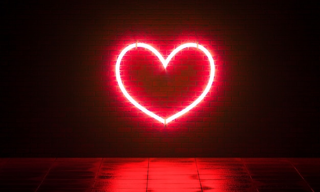 Foto sfondo di mattoni come concetto al neon dell'icona con il cuore