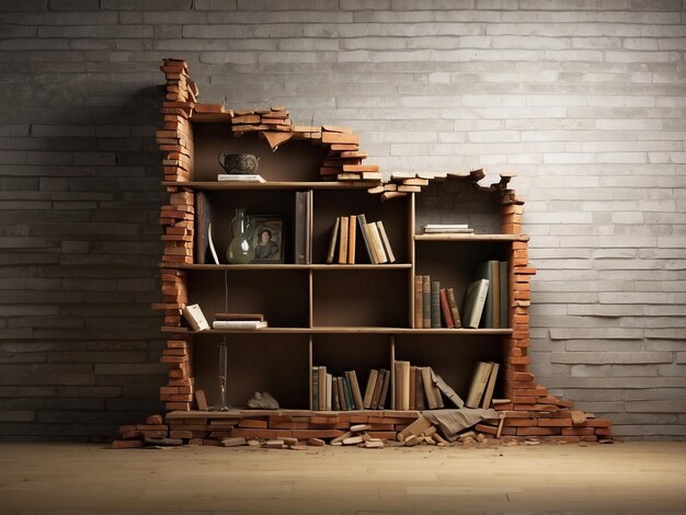 Brick Bookshelf in Room